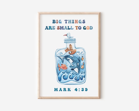 Digital Printable Poster - Navy Blue Watercolor Whale - Mark 4:39 - Boy's Bedroom Wall Art