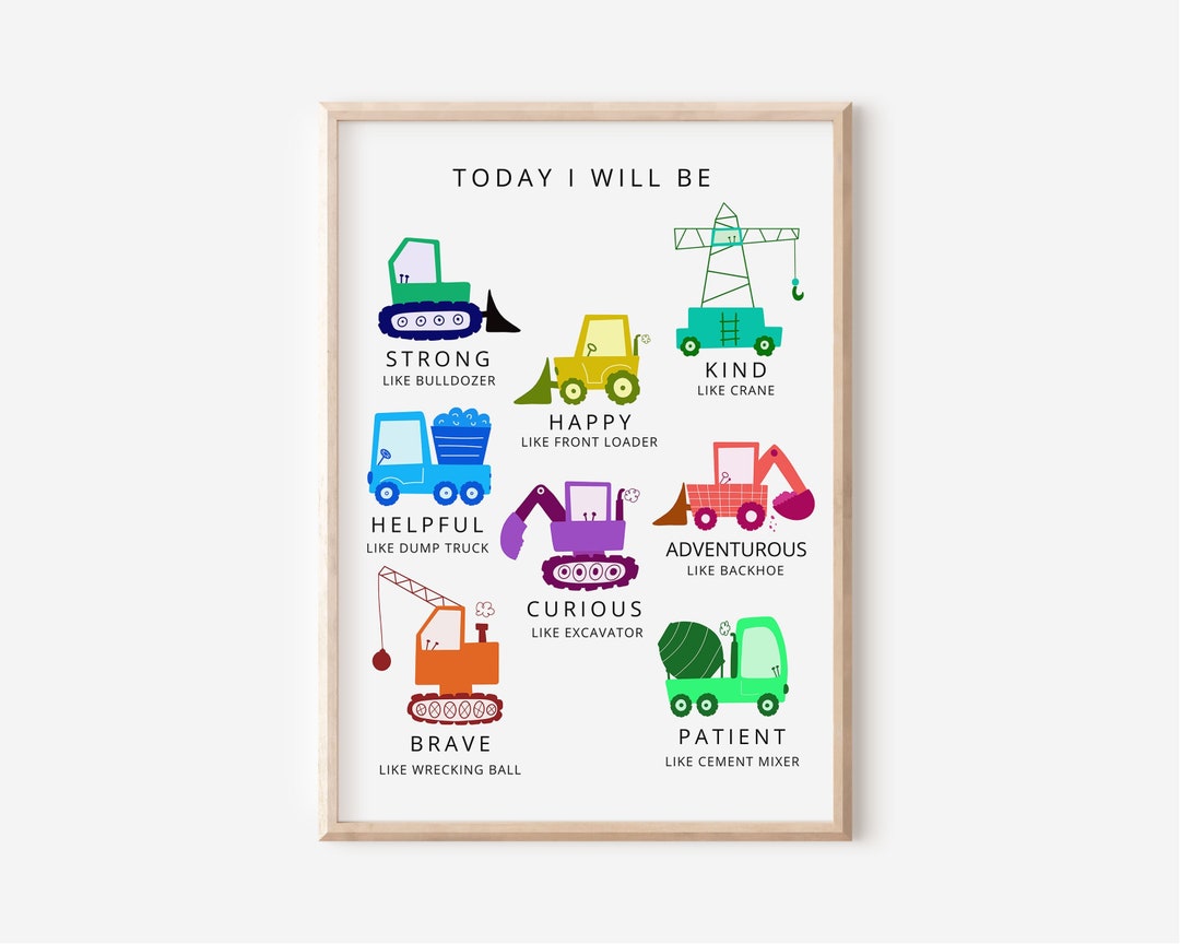Affirmations Poster for Children Construction Trucks Nursery Poster ...