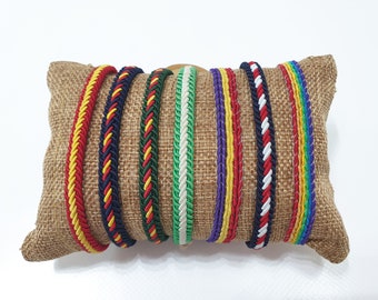 Spanish Flag Braided Fabric Bracelet with Navy Blue, Hunting Green / Andalusian Flag / Pride Rainbow / Republican / Sailor Colors