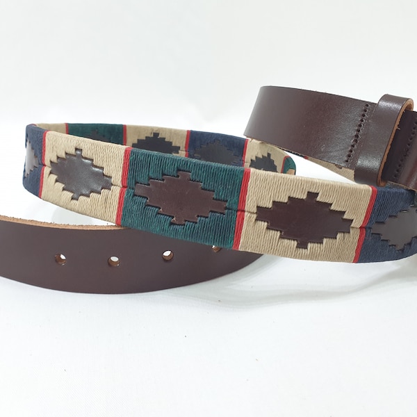Argentine leather belt. Embroidered on leather. Durable Argentine Polo Leather Belts - Leather - Handmade - Artisanal