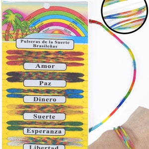 Regenbogen Brasilianische Glücksarmbänder / Fußkettchen Portafortuna Brasiliani / Liebe, Hoffnung, Glück, Geld, Freundschaft, Freiheit / Bild 5