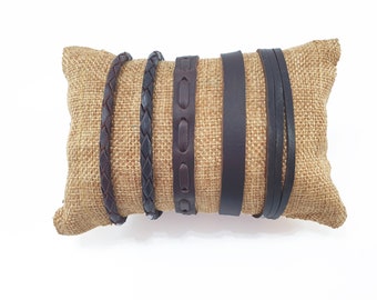 Thin round/flat brown oiled leather braided bracelet for Men Women Unisex, Classic Adjustable Leather Bracelet
