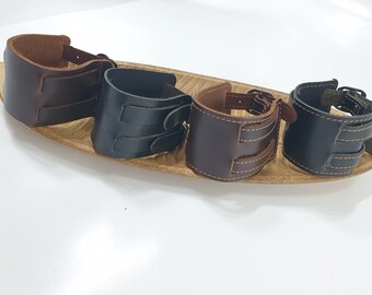 Wide Leather Bracelet for Men Women Unisex Adjustable with Double Buckle Brown / Black
