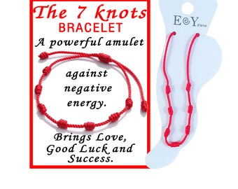 Handmade Red 7 Knot Protection Bracelet, Red Thread Evil Eye Bracelet, Lucky Charm for Success and Prosperity, Anklet