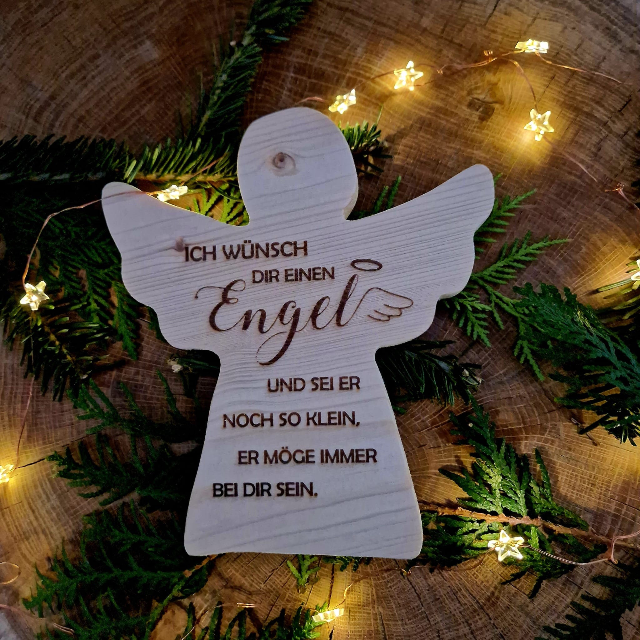 Holzengel mit Spruch 'Ich wünsch dir einen Engel' Schutzengel Engel