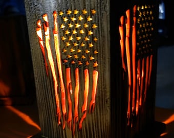 American Flag Solar Lanterns Stained 4-sided
