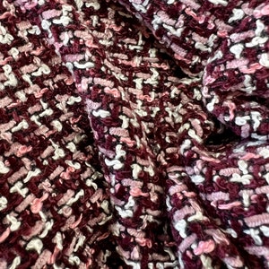 Burgundy, Pink, Black, White and Mauve Chenille Tweed Boucle Suiting Fabric by The Yard 58” Wide, Woven Fabric