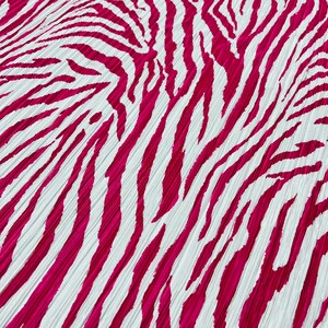 Hot Pink Zebra Print on Stretch Lightweight White Pleated Satin Fabric ...