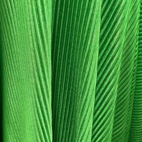 Green Stretch Lightweight Pleated Satin Fabric by the Yard, 58” Wide