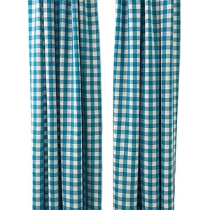 Turquoise & White, Buffalo Checkered Country Plaid Gingham Checkered Backdrop Drapes, Room Divider, Curtains Panels, 1 Pair.