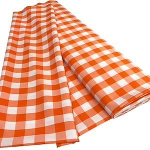 Orange & White, 60&quot; Wide 100% Polyester Poplin Gingham Checkered Plaid Fabric
