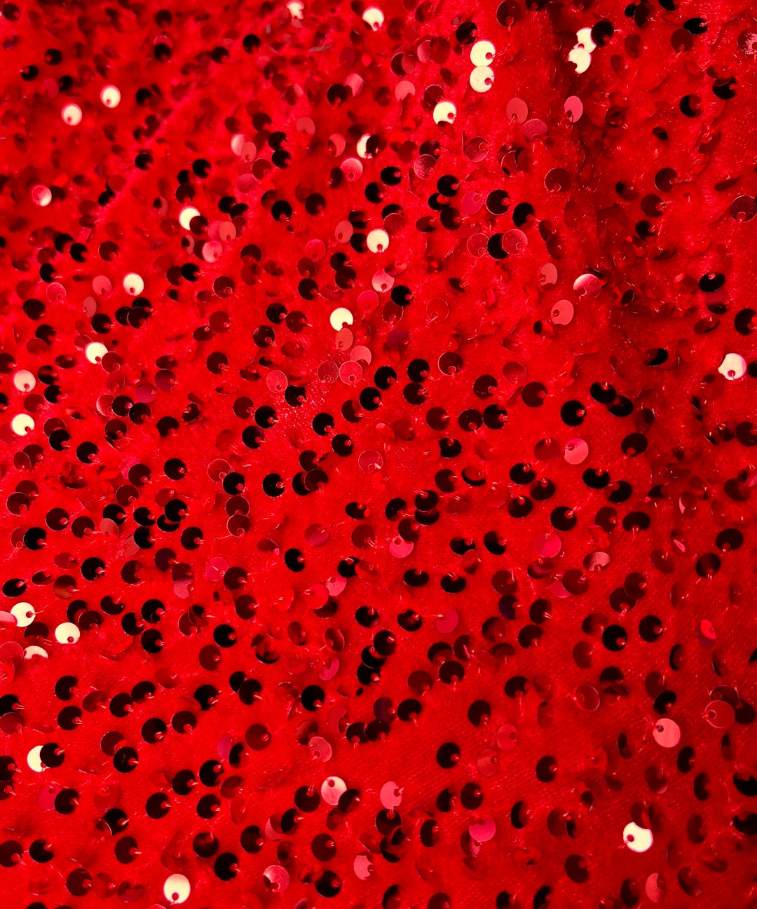 Shiny 5mm Sequin On A 2 Way Stretch Velvet (1 Yard, Orange Iridescent/Black) main image 1