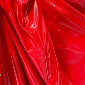 RED Shiny Glossy PVC Pleather 4 Way Stretch Fabric , Red Latex