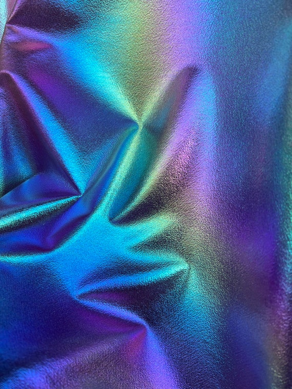 Lightweight Metallic Knit One Way Stretch Purple Rainbow Foil