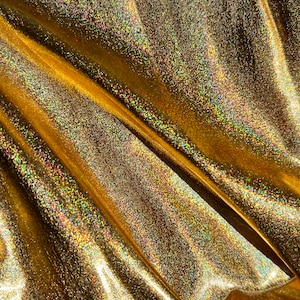 Holographic Gold Foil Metallic Lame Two Way Stretch Polyester Spandex Fabric By The Yard, 60&quot; Wide, Dancewear, Apparel, Costume, Back Drop