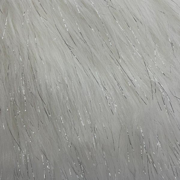 Luxury Shag Long Pile Faux Fur Fabric With Metallic Tinsel Strands, 60" wide, Many Colors Available