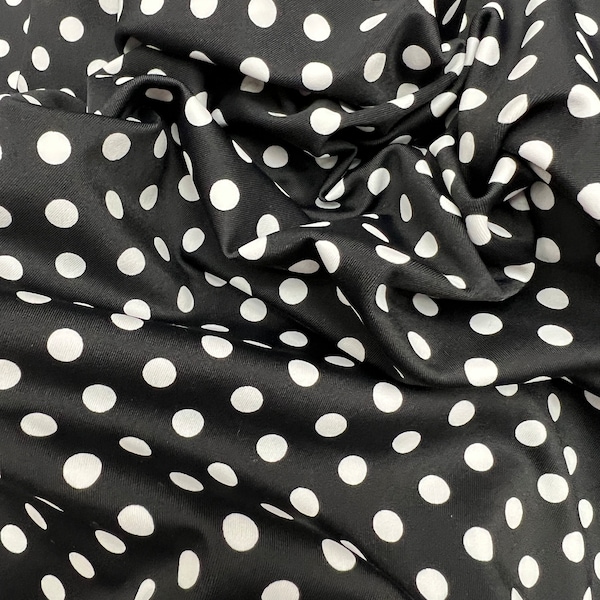 Black & White Polka Dot Print Four Way Stretch Nylon Spandex Fabric By The Yard, 60'' Wide