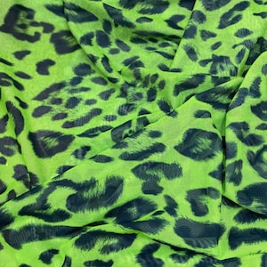 Green Cheetah Animal Print on Four Way Stretch Nylon Spandex Power Mesh Fabric By The Yard, 60&#39;&#39; Wide