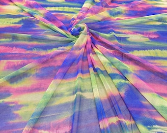 Multicolor Tie Dye Print 2-Way Stretch Sheer Mesh Fabric by the Yard, 60" Wide