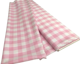 Tissu à carreaux vichy en popeline 100 % polyester rose et blanc, 60 po de large