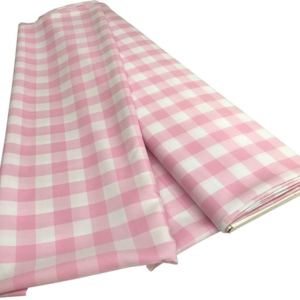 Tissu à carreaux vichy en popeline 100 % polyester rose et blanc, 60 po de large