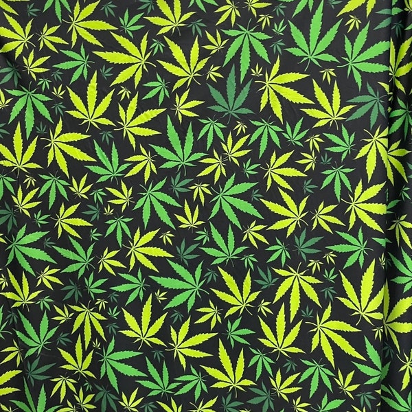 Marijuana Weed Print on Four Way Stretch Polyester Spandex Fabric By The Yard, 60'' Wide