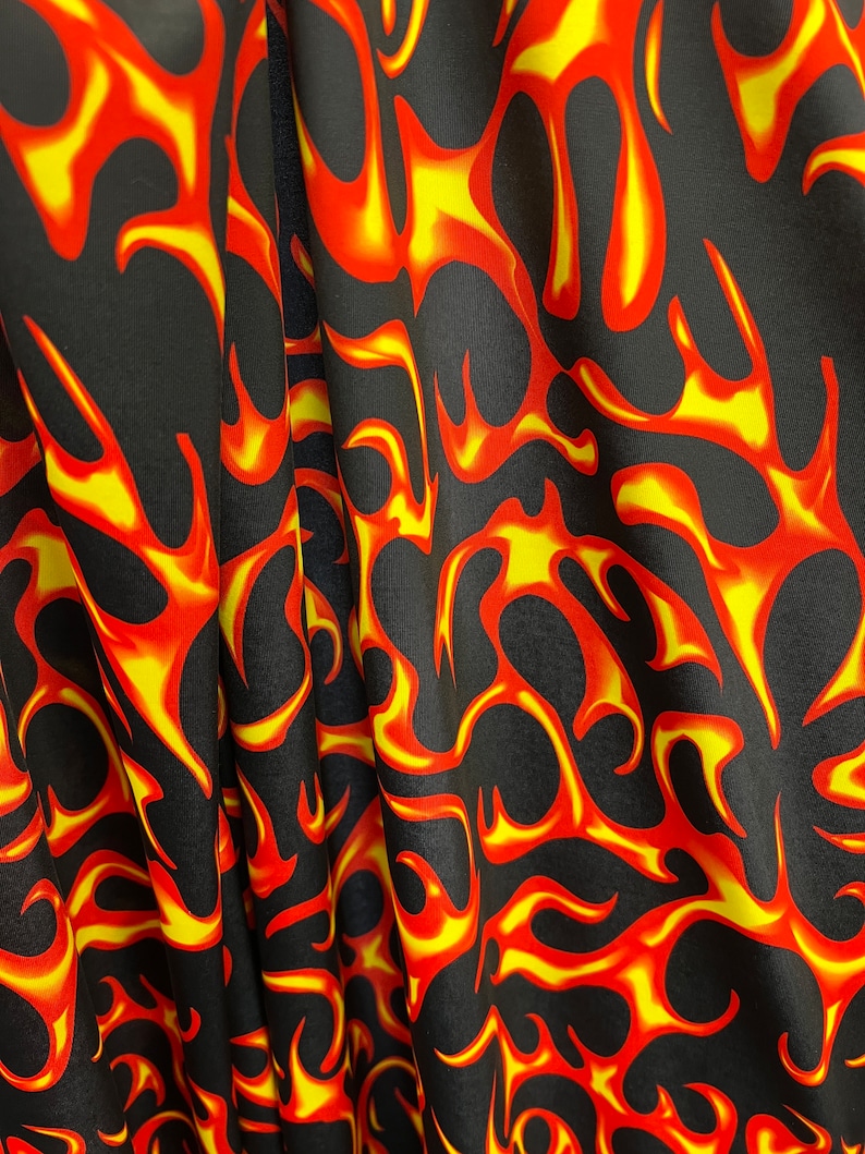 Multicolor Fire Flame Print on Four Way Stretch Nylon Spandex Fabric by ...