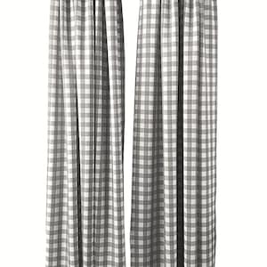 Silver & White, Buffalo Checkered Country Plaid Gingham Checkered Backdrop Drapes, Room Divider, Curtains Panels, 1 Pair.
