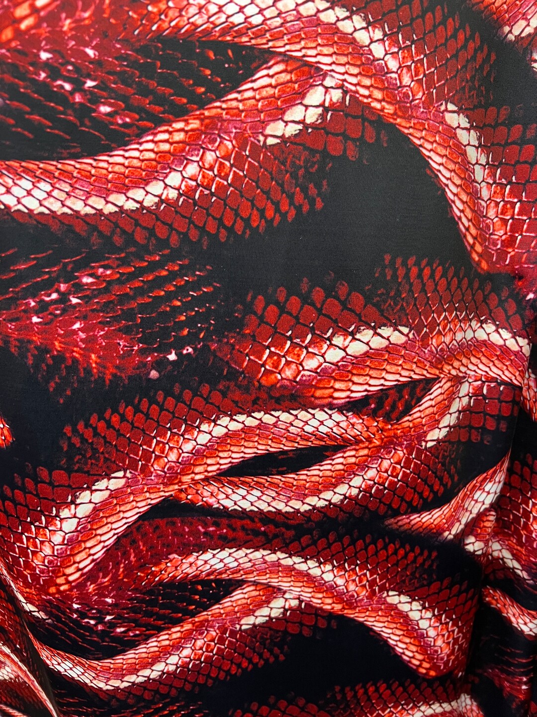 Red Python Snake Print on Four Way Stretch Nylon Spandex Fabric by the ...
