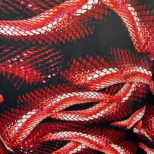 Red Python Snake Print on Four Way Stretch Nylon Spandex Fabric By The Yard, 60&#39;&#39; Wide