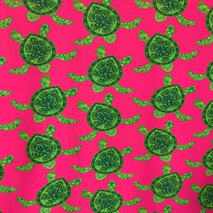 Green Turtles on Fuchsia 58/60&quot; Wide Abstract   Printed Spandex Polyester Fabric by The Yard