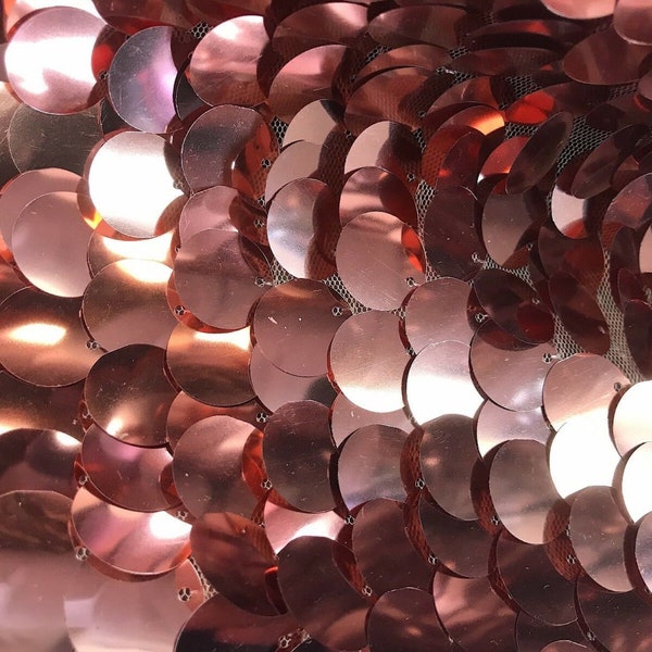 Metallic Rose Gold Paillette Sequin on Mesh Fabric by the Yard, 55'' Wide, Backdrop, Decoration