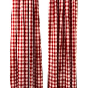 Red & White, Buffalo Checkered Country Plaid Gingham Checkered Backdrop Drapes, Room Divider, Curtains Panels, 1 Pair.