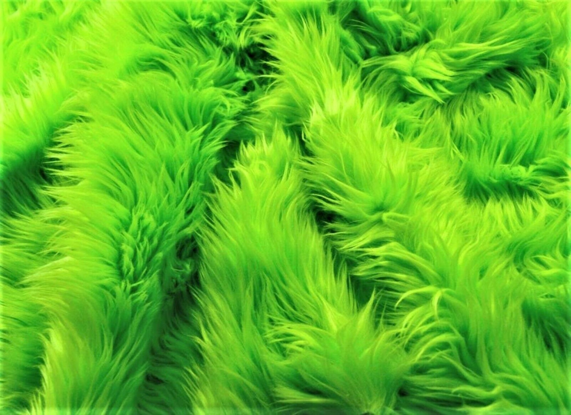 Lime Green Black Husky Long Pile Shaggy Faux Fur Fabric - Sold By