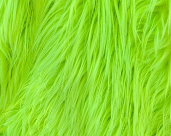 Neon Highlighter Yellow Luxury Shag Faux Fur Fabric By The Yard 60" Wide, Shaggy, Long Pile, DIY Craft Supply, Hobby, Costume, Decoration
