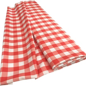 Coral & White, 60&quot; Wide 100% Polyester Poplin Gingham Checkered Plaid Fabric