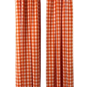 Orange & White, Buffalo Checkered Country Plaid Gingham Checkered Backdrop Drapes, Room Divider, Curtains Panels, 1 Pair.