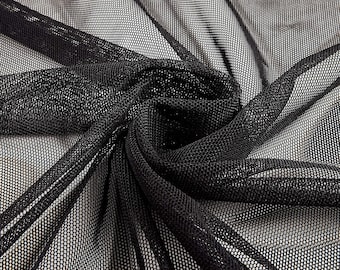 Solid Black Four Way Stretch Nylon Power Mesh Fabric by The Yard, 60'' Wide, Decoration, DIY, Lingerie