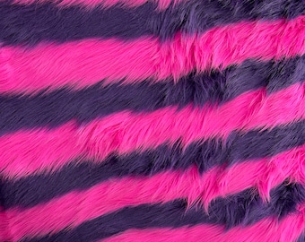 Fuchsia & Purple Striped Luxury Shag Faux Fur Fabric By The Yard 60" Wide, Shaggy, Long Pile, DIY Craft Supply, Hobby, Costume, Decoration