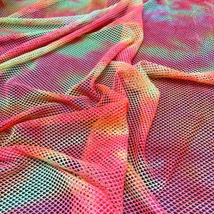 Tie Dye Print Non-Stretch Small Hole Fishnet Mesh Fabric By The Yard, 60" Wide