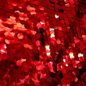 Red Paillette Sequin on Mesh Fabric by the Yard, 55&#39;&#39; Wide, Backdrop, Decoration, Table Cover