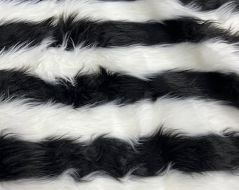 Black & White Striped Luxury Shag Faux Fur Fabric By The Yard 60" Wide, Shaggy, Long Pile, DIY Craft Supply, Hobby, Costume, Decoration