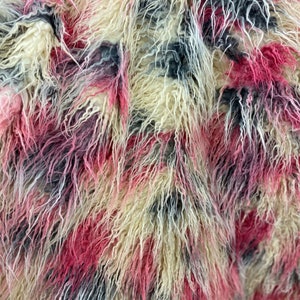 Multicolor Mongolian Shaggy Faux Fur Fabric By The Yard 60&quot; Wide, Shaggy, Long Pile