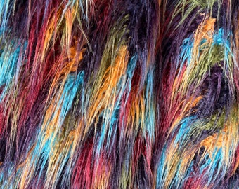 Multicolor Mongolian Shaggy Faux Fur Fabric By The Yard 60" Wide, Shaggy, Long Pile