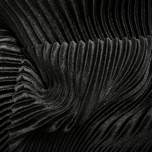 Black Stretch Lightweight Pleated Satin Fabric by the Yard, 58” Wide
