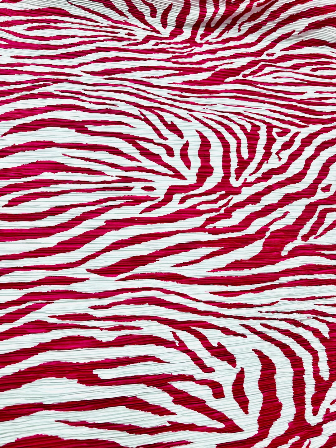 Hot Pink Zebra Print on Stretch Lightweight White Pleated Satin Fabric ...