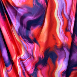 Multicolor Two Way Stretch Polyester knit Jersey Venezia Lava Print, 60&#39;&#39; Wide