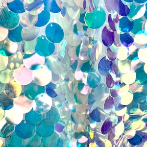Clear Iridescent Paillette Sequin on Mesh Fabric by the Yard, 55&#39;&#39; Wide, Backdrop, Decoration, Table Cover