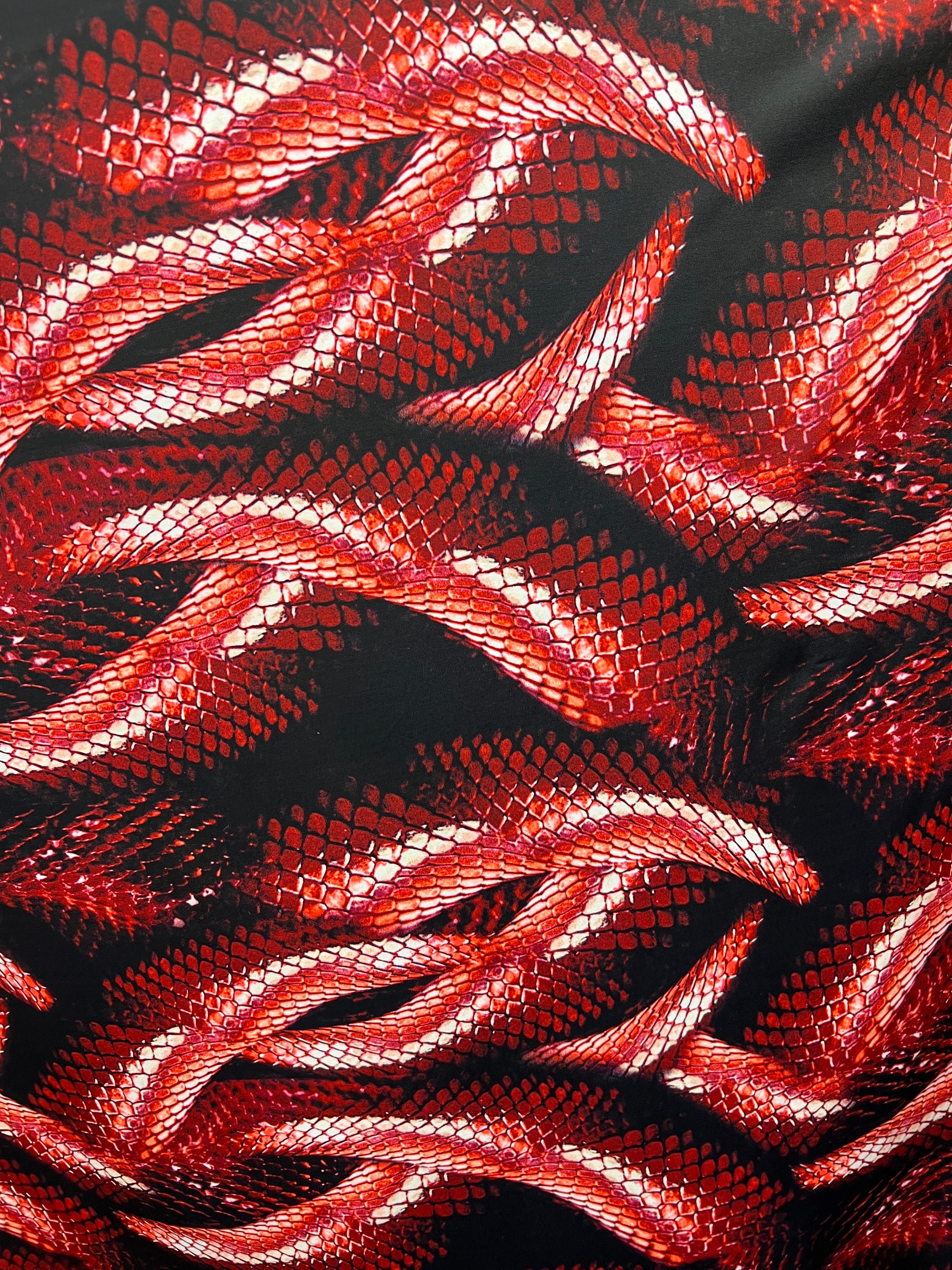 Red Python Snake Print on Four Way Stretch Nylon Spandex Fabric by the ...