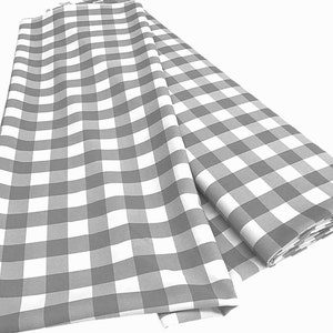 Silver & White, 60&quot; Wide 100% Polyester Poplin Gingham Checkered Plaid Fabric